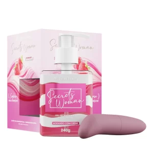 KIT 2 ITENS GEL AROMATIZANTE MORANGO COM CREME 240G +MASSAGEADOR GOLFINHO SWISS BEUTY